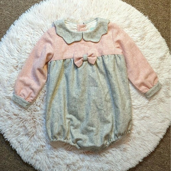 os estorninhos pink & grey Long-sleeved Romper OS EUC - Picture 1 of 11
